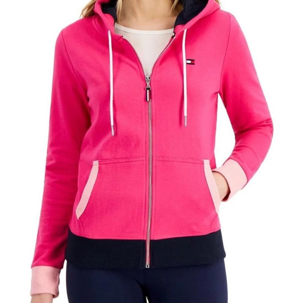 Tommy Hilfiger Zip-Front Colorblocked Hoodie For Women NWT